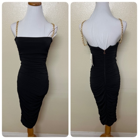 Nookie Chain Strap Allegra Midi Cocktail Sheath Dress MEDIUM in Black - Picture 3 of 8